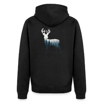 rot-hirsch blau natur berge wald T-Shirt - Unisex Premium Bio Zip Hoodie - Schwarz - Hinten - Nico (187cm)