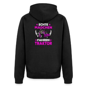 Echte Mädchen Fahren Traktor | Landwirt Sprüche - Unisex Premium Bio Zip Hoodie - Schwarz - Hinten - Nico (187cm)