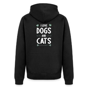 I love Dogs and Cats over Dogs over Cats - Veste à capuche bio Premium Unisexe - noir - Dos - Nico (187cm)