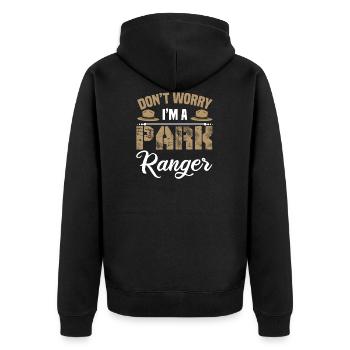 Lustiger Park Ranger - Unisex Premium Bio Zip Hoodie - Schwarz - Hinten - Nico (187cm)