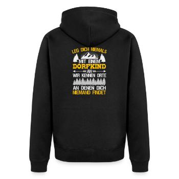 Leg Dich Nicht Mit Einem Dorfkind An Landei Spruch - Unisex Premium Bio Zip Hoodie - Schwarz - Hinten - Nico (187cm)