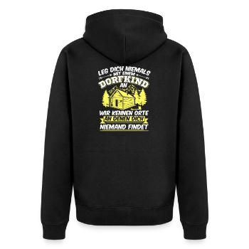 Leg Dich Nicht Mit Einem Dorfkind An Geschenk - Unisex Premium Bio Zip Hoodie - Schwarz - Hinten - Nico (187cm)