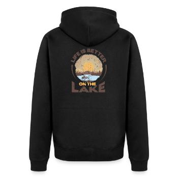 Life is better on the Lake - Unisex Premium Bio Zip Hoodie - Schwarz - Hinten - Nico (187cm)