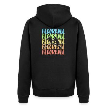 Floorball - Unisex Premium Bio Zip Hoodie - Schwarz - Hinten - Nico (187cm)