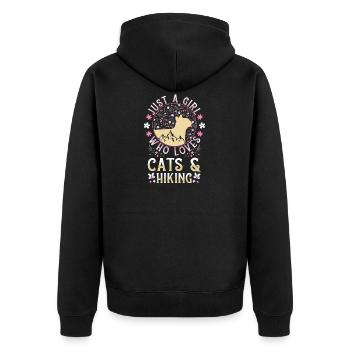 Cats and hiking saying gift - Unisex Premium Organic Zip Hoodie - black - Back - Nico (187cm)