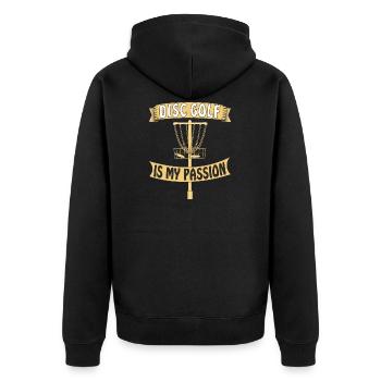 DISC GOLF IS MY PASSION - Unisex Premium Organic Zip Hoodie - black - Back - Nico (187cm)