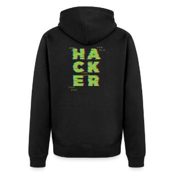 Hacker 0101 - Unisex Premium Bio Zip Hoodie - Schwarz - Hinten - Nico (187cm)