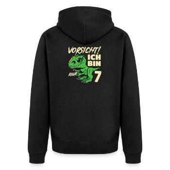 Roar Ich Bin 7 | 7. Geburtstag Jungen Dino - Unisex Premium Bio Zip Hoodie - Schwarz - Hinten - Nico (187cm)