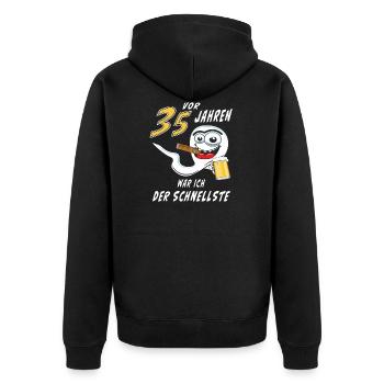 35 JAHRE SCHNELLSTE Spermie - Unisex Premium Bio Zip Hoodie - Schwarz - Hinten - Nico (187cm)