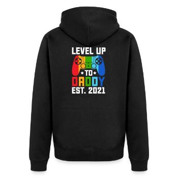 level up to daddy est. 2021 Father - Unisex Premium Bio Zip Hoodie - Schwarz - Hinten - Nico (187cm)