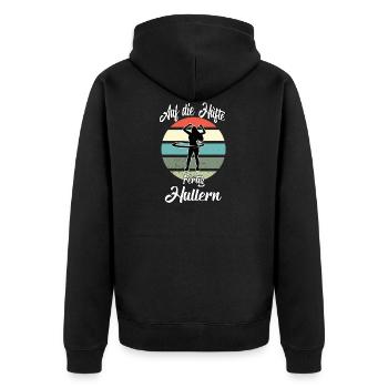 Hullern Workout Frauen Fitness Hula Sport - Unisex Premium Bio Zip Hoodie - Schwarz - Hinten - Nico (187cm)