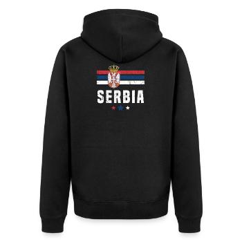Serbien Flagge Serbisch - Unisex Premium Bio Zip Hoodie - Schwarz - Hinten - Nico (187cm)