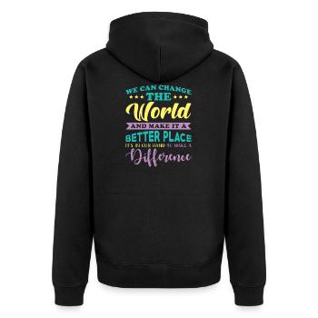 Schöner Spruch bessere Welt - Unisex Premium Bio Zip Hoodie - Schwarz - Hinten - Nico (187cm)