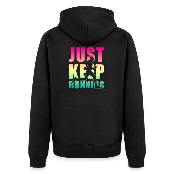 Joggen Jogger Geschenk - Unisex Premium Bio Zip Hoodie - Schwarz - Hinten - Nico (187cm)