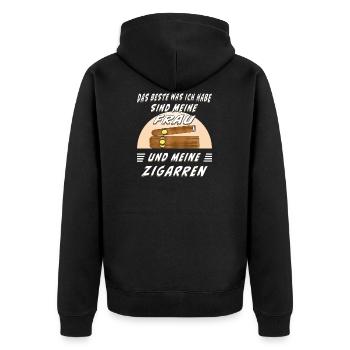 CIGAR AND WHISKEY - Unisex Premium Bio Zip Hoodie - Schwarz - Hinten - Nico (187cm)