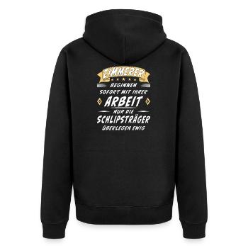 ZIMMERER BEGINNEN SOFORT - Unisex Premium Bio Zip Hoodie - Schwarz - Hinten - Nico (187cm)