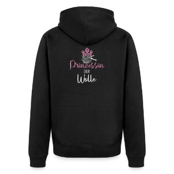 Wolle Stricken Wollknäuel - Unisex Premium Bio Zip Hoodie - Schwarz - Hinten - Nico (187cm)