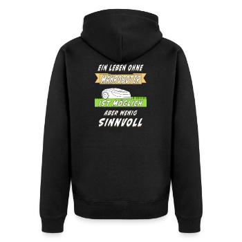 RASENROBOTER RASEN MÄHEN - Unisex Premium Bio Zip Hoodie - Schwarz - Hinten - Nico (187cm)