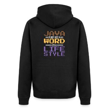 Java Developer - Unisex Premium Organic Zip Hoodie - black - Back - Nico (187cm)