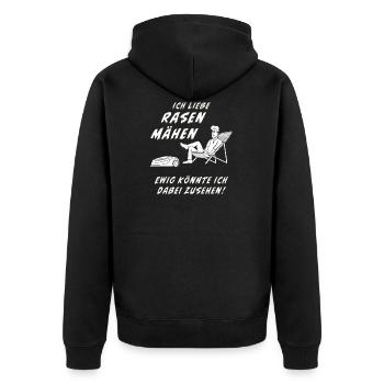 RASENROBOTER RASEN MÄHEN - Unisex Premium Bio Zip Hoodie - Schwarz - Hinten - Nico (187cm)