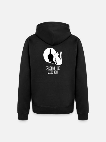 Erkenne die Zeichen Katze Mittelfinger - Unisex Premium Bio Zip Hoodie - Schwarz