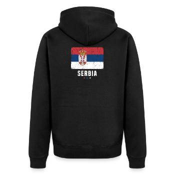 Serbien Flagge Serbisch - Unisex Premium Bio Zip Hoodie - Schwarz - Hinten - Nico (187cm)