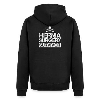 Hernienchirurgie Survivor Lustig - Unisex Premium Bio Zip Hoodie - Schwarz - Hinten - Nico (187cm)
