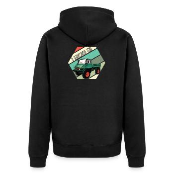 I MOG DI - Unimog - Oldtimer - Offroad - Unisex Premium Bio Zip Hoodie - Schwarz - Hinten - Nico (187cm)