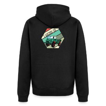 I MOG DI - Unimog - Oldtimer - Offroad - Unisex Premium Bio Zip Hoodie - Schwarz - Hinten - Nico (187cm)
