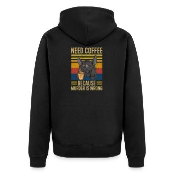 Need Coffee Kaffee Spruch - Unisex Premium Bio Zip Hoodie - Schwarz - Hinten - Nico (187cm)