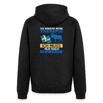 Ich brauche keine Therapie Ich muss nach Schweden - Unisex Premium Bio Zip Hoodie - Schwarz - Hinten - Nico (187cm)