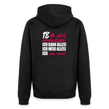 18. Geburtstag Mädchen Geschenk 18 Geburtstag Frau - Unisex Premium Bio Zip Hoodie - Schwarz - Hinten - Nico (187cm)