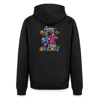 Tschüss Grundschule Hallo Realschule Geschenkidee - Unisex Premium Bio Zip Hoodie - Schwarz - Hinten - Nico (187cm)