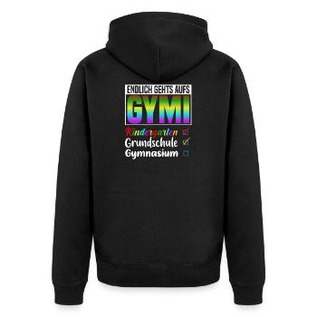 Kindergarten Grundschule Gymnasium - Unisex Premium Bio Zip Hoodie - Schwarz - Hinten - Nico (187cm)