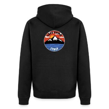 comer See | Italien | See und Berg - Unisex Premium Bio Zip Hoodie - Schwarz - Hinten - Nico (187cm)