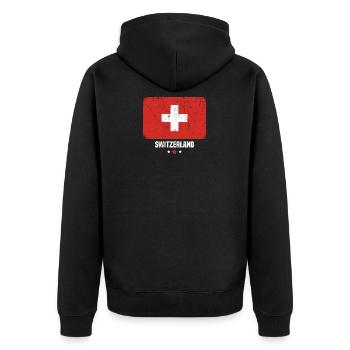 Schweiz Flagge Schweizer - Unisex Premium Bio Zip Hoodie - Schwarz - Hinten - Nico (187cm)