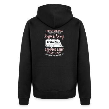 Funny Camping Gift Idea For A Lady Camper - Unisex Premium Bio Zip Hoodie - Schwarz - Hinten - Nico (187cm)