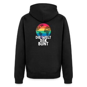 Die Welt ist Bunt LGBT Regenbogen Globus Geschenk - Unisex Premium Bio Zip Hoodie - Schwarz - Hinten - Nico (187cm)