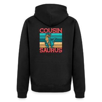 Cousin-Saurus T Rex Dinosaurier Cousin Saurus Jung - Unisex Premium Bio Zip Hoodie - Schwarz - Hinten - Nico (187cm)
