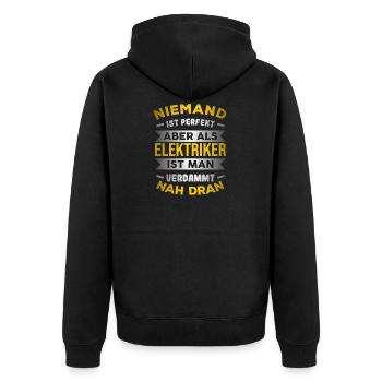 Niemand ist perfekt aber als Elektriker - Unisex Premium Bio Zip Hoodie - Schwarz - Hinten - Nico (187cm)