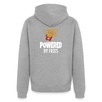 Powered By Pommes Junk Food - Unisex Premium Bio Zip Hoodie - Grau meliert - Hinten - Nico (187cm)