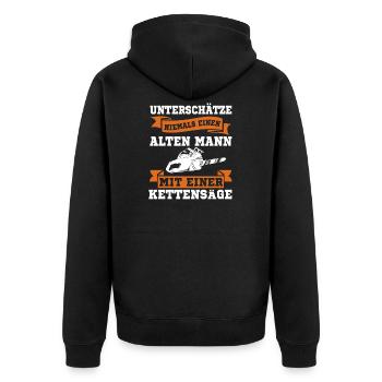 Opa Kettensäge Spruch Förster Forstwirt Spruch - Unisex Premium Bio Zip Hoodie - Schwarz - Hinten - Nico (187cm)