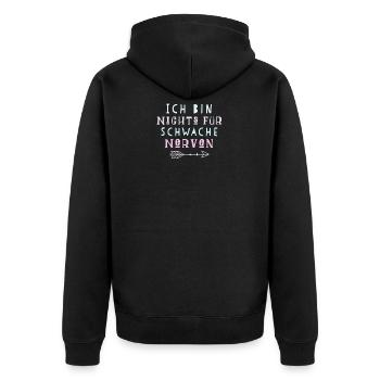 Lustiger Spruch Nerven - Unisex Premium Bio Zip Hoodie - Schwarz - Hinten - Nico (187cm)