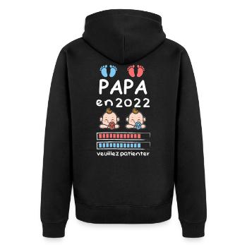 Cadeau papa jumeaux jumelles 2022 - Veste à capuche bio Premium Unisexe - noir - Dos - Nico (187cm)
