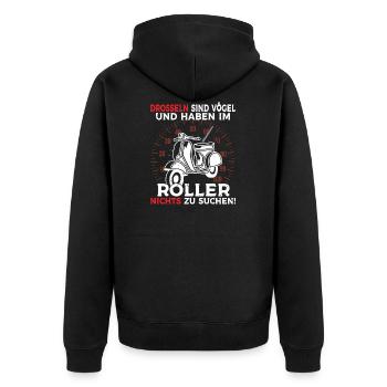 Motorroller Scooter Drosseln sind Vögel Mofa Moped - Unisex Premium Bio Zip Hoodie - Schwarz - Hinten - Nico (187cm)