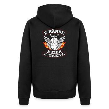 Zwei Hände Zwei Eier Zwei Takte Zweitakt - Unisex Premium Bio Zip Hoodie - Schwarz - Hinten - Nico (187cm)