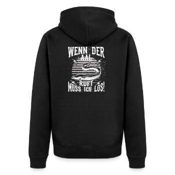 Wenn der Aal ruft muss ich los - Unisex Premium Bio Zip Hoodie - Schwarz - Hinten - Nico (187cm)