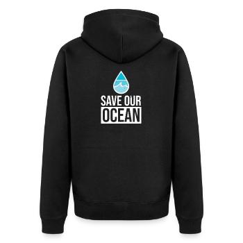 Save the Ocean - Unisex Premium Bio Zip Hoodie - Schwarz - Hinten - Nico (187cm)