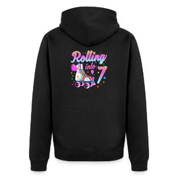 Kinder Geburtstagsshirt 7. Geburtstag Rollschuhe - Unisex Premium Bio Zip Hoodie - Schwarz - Hinten - Nico (187cm)