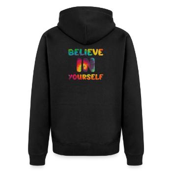 Hippie saying Believe in yourself - Unisex Premium Organic Zip Hoodie - black - Back - Nico (187cm)